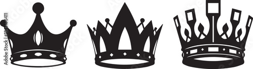 Three Crown Silhouettes Royalty Symbols Vector Illustration