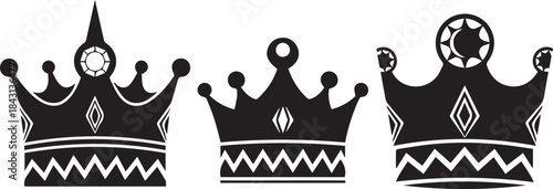 Three Crowns Royalty Symbols Black and White Design Elements