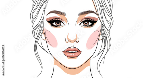 Exquisite hand-drawn portrait showcasing meticulous makeup application and elegant hair styling