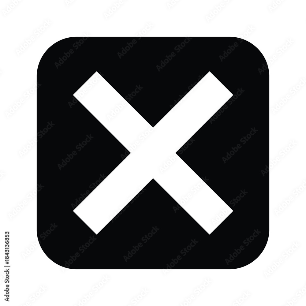 Obraz premium Black square button with white cross symbol