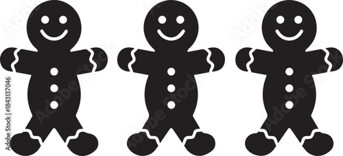 Three Gingerbread Men Standing Together in a Row