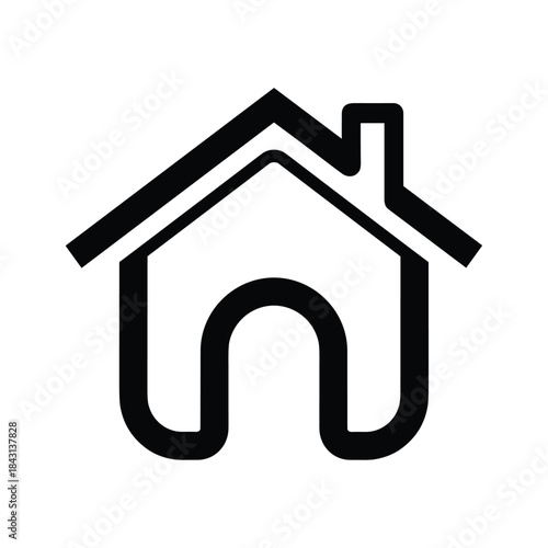Simple house icon with roof and chimney