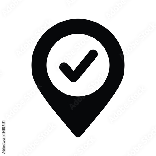 Map pin with checkmark symbol