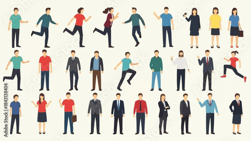 Diverse Group of People in Various Poses and Attire.