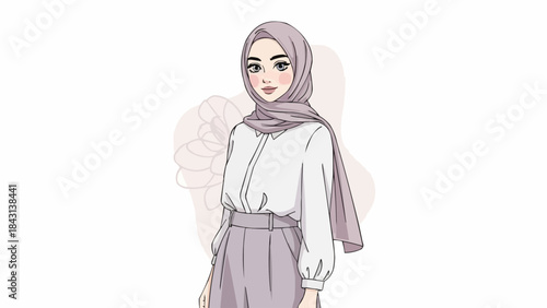 Beautiful Muslim Woman Wearing Hijab and Stylish Outfit.