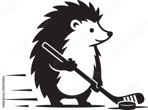 Hedgehog Playing Ice Hockey Silhouette Mascot Illustration