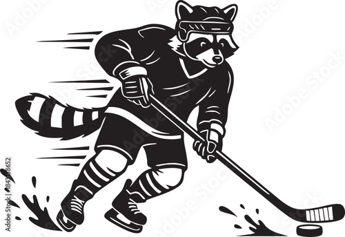 Raccoon Playing Ice Hockey Silhouette Mascot Illustration