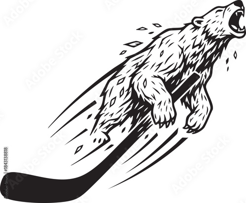 Polar Bear Ice Hockey Power Shot Silhouette Illustration