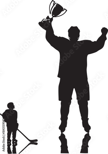 Ice Hockey Champion Holding Trophy Silhouette Illustration