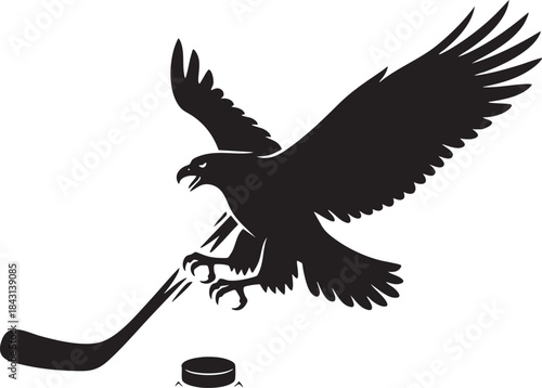 Hawk Playing Ice Hockey Silhouette Mascot Illustration