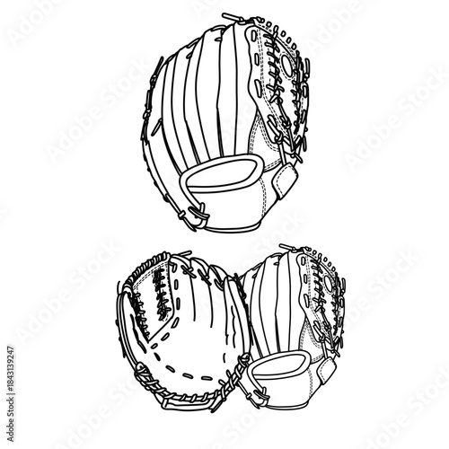 Baseball Gloves Illustration - Detailed Line Art for Sports Enthusiasts