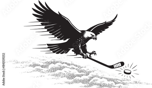 Flying Eagle Playing Ice Hockey Silhouette Mascot Illustration