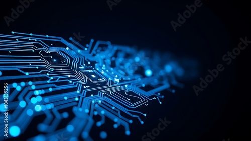 cynic. Glowing blue and white circuit patterns on a dark background, abstract tech concept. symbolizing technological progress and responsible innovation.