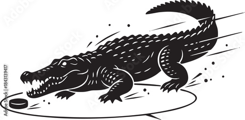 Alligator Playing Ice Hockey Silhouette Mascot Illustration