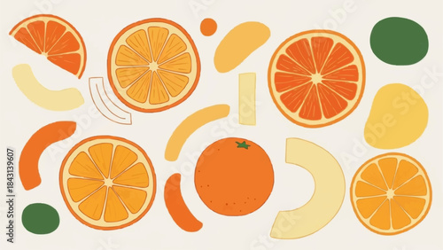 Vibrant Citrus Fruit Slices and Whole Oranges Collection.