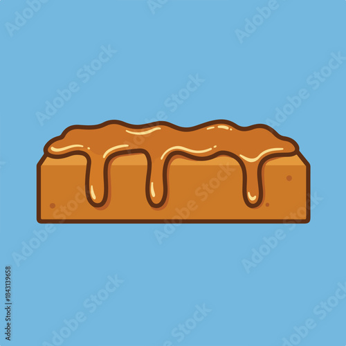 Brown cake with caramel frosting dripping down, perfect for bakery concepts, dessert menus, food blogs, and social media posts. Rich and tempting treat visual.