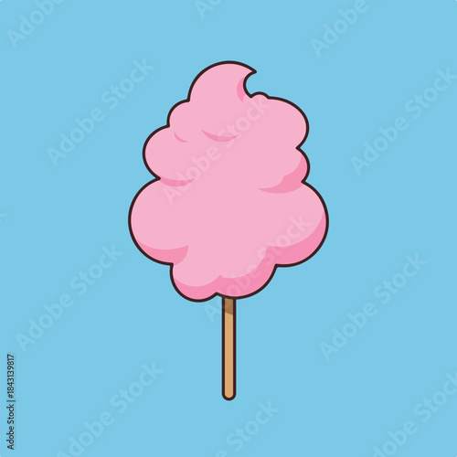 Pink cotton candy on a stick stands out against a vibrant blue background, perfect for sweet treat or carnivalthemed designs.