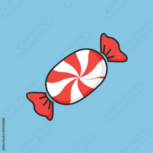 Red and white hard candy on blue background. Festive, cheerful, and perfect for holiday, sweet treat, candy shop, or celebration concept.