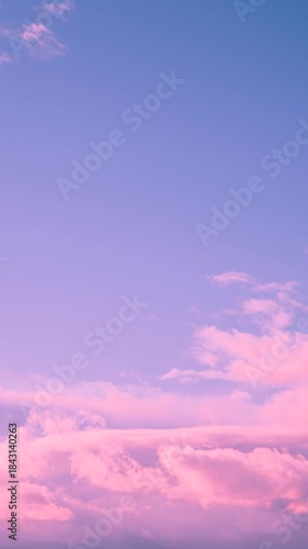 Timelapse Toned Blue Pink Magenta Colors Sky Sunset Sunrise Background. Colorful Cloudy Magenta Sky With Fluffy Clouds. Light Magenta Toned Sky. Unusual Sky Background. Time Lapse Time-lapse Time