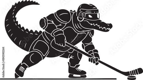 Crocodile Playing Ice Hockey Silhouette Mascot Illustration