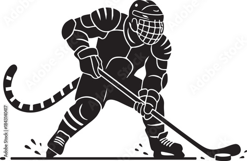 Tiger Playing Ice Hockey Silhouette Mascot Illustration
