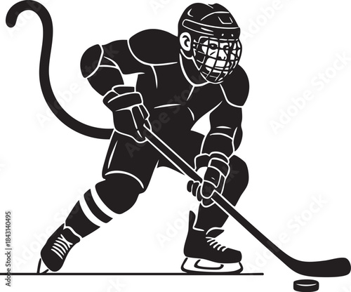 Monkey Playing Ice Hockey Silhouette Mascot Illustration