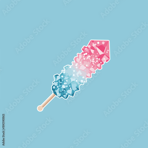 Pink and blue rock candy stick for vibrant food blogs, candy shop promotions, party invitations, or dessert recipes for a pop of color.