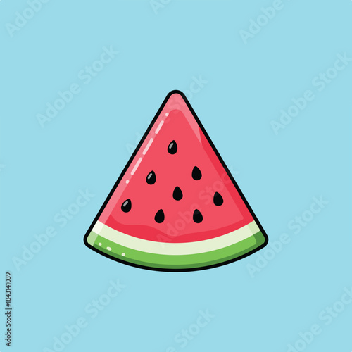 Ripe watermelon slice on blue background suitable for summerthemed designs, food blogs, healthy living content, and refreshing beverage advertisements.