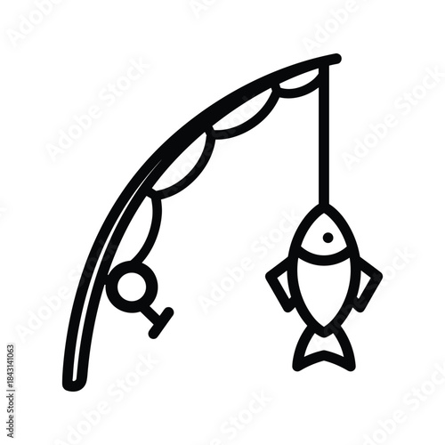 Fishing rod with caught fish hanging