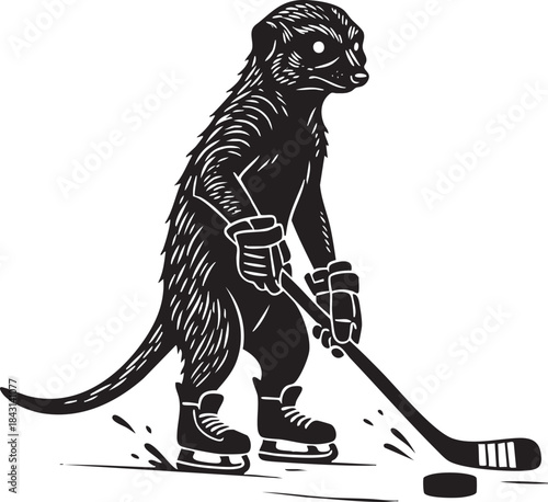 Meerkat Playing Ice Hockey Silhouette Mascot Illustration