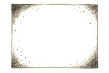 Hand-drawn grunge rectangular border with vintage texture, creating an old paper or sketch frame on transparent background
