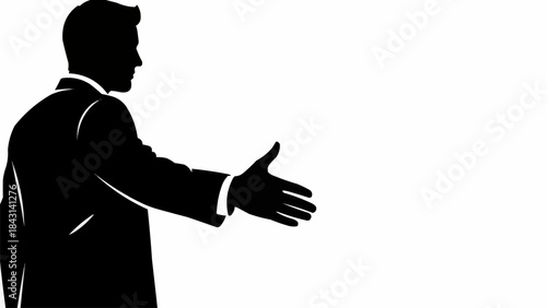 Silhouette of a businessman offering a handshake.