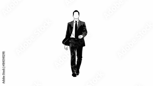 Man in Suit Walking Confidently.
