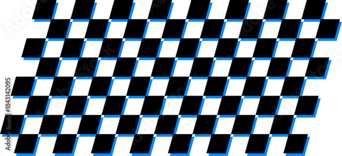 Black and white tile illusion with blue lines, demonstrating perceptual distortion for design, art, or educational use. Optical illusion grid with staggered tiles.