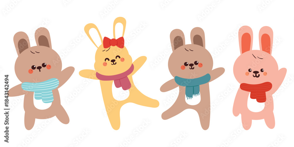 Obraz premium set of bunny cartoon with scarf for winter stickers