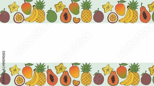 Vibrant Tropical Fruits Border Design with Exotic Variety.