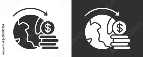 Global Economic Icon Set Vector Collection Isolated In Black And White