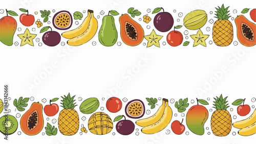 Vibrant Tropical Fruits Border Design with Exotic Variety.
