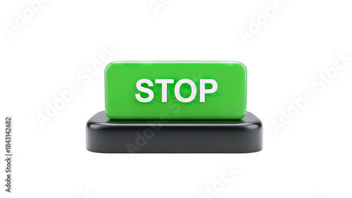 Green Stop Button on Black Base - Isolated on White