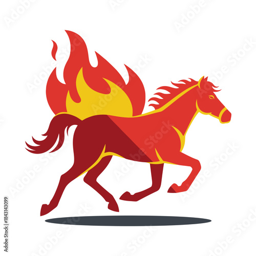 Fiery horse gallops with flames, a dynamic vector art for power and speed concepts.