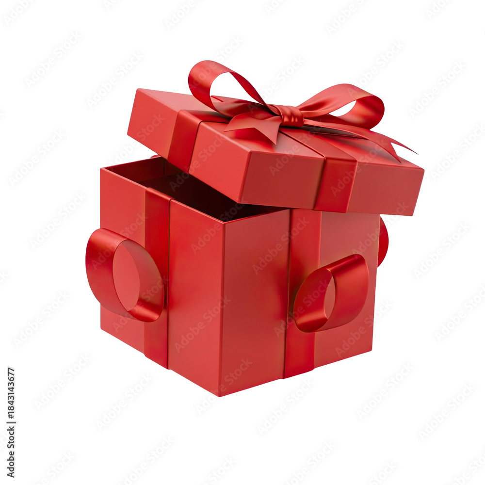 Obraz premium Festive red gift box with matching bow on dark background