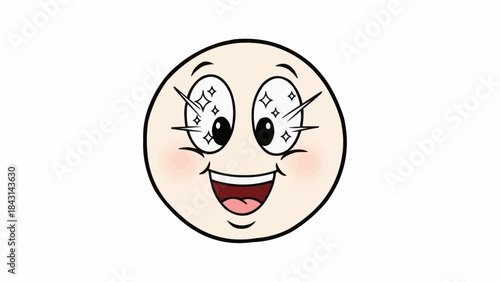 Excited cartoon face with sparkling eyes and wide smile.