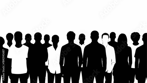 Diverse group of people standing together in silhouette.