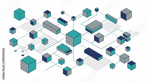 Isometric network grid structure abstract vector illustration