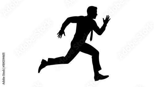 Silhouette of a businessman running with determination and focus.