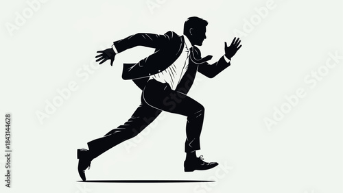 Silhouette of a businessman running fast in a suit.