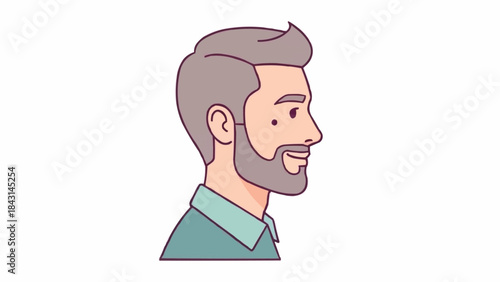 Stylized illustration of a man with beard and short hair in profile view.