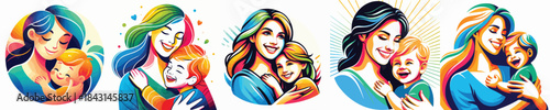VECTOR OF WOMAN WITH CHILD ON WHITE BACKGROUND