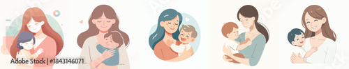 VECTOR OF WOMAN WITH CHILD ON WHITE BACKGROUND