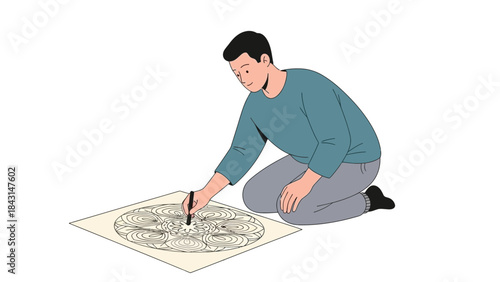 Man Creating Zentangle Art: Creative Illustration for Relaxation and Artsy Concepts